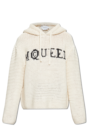 パーカー・フーディ ALEXANDER MCQUEEN Men Sweater 829321Q1BDL 9009 Beige Men's McQueen Logo Cropped Hoodie in White | Alexander